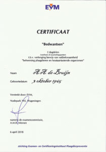 Certificaat-bestrijding bedwantsen